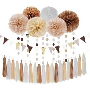 28 Piece Neutral Decor Pack - Champagne / Brown / White - Birthday / Baby Shower